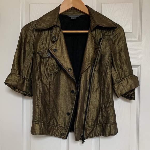 A/X Armani Exchange Linen Moto Jacket Gold Size XS - Picture 14 of 14